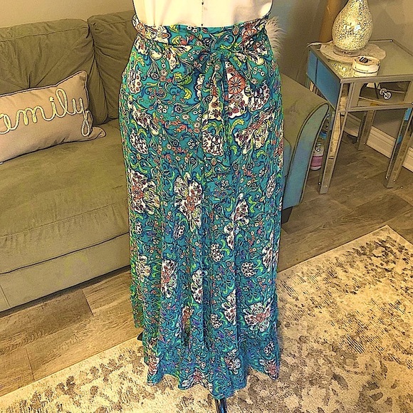 Boho SKIRT by  BISOU BISOU wrap around belt sz M Like New - Picture 10 of 14